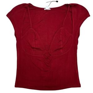Garage Red Ruched Crop Top ❤️ Short Sleeve Fitted Stretch Top 🌺 NWT - Size S